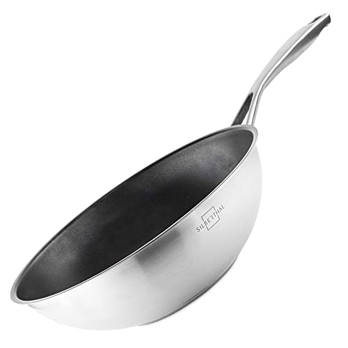 SILBERTHAL Wok antiadherente | Sartén Wok induccion | Sarten honda 28 cm | Wok vitroceramica Acero inoxidable