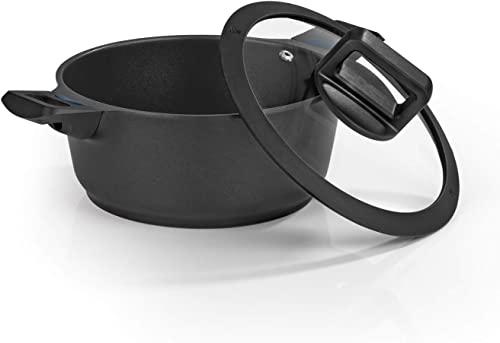 N8WERK Olla de Aluminio Fundido Edición Medianoche | 24 cm | Indicador de Temperatura de Cambio de Color | Adecuada para Todo Tipo de Estufas, también de inducción | Sellado Triple