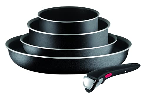 Tefal Juego de ollas y sartenes antiadherentes Ingenio Essential de 5 piezas, kit de inicio, compatible con todas las cocinas excepto las de inducción, negras, L2009242