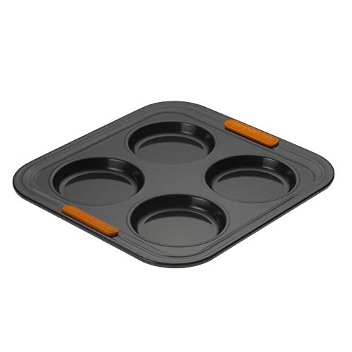 Le Creuset Molde antiadherente para 4 Yorkshire puddings, diámetro 10 cm, resistente a ácidos, revestimiento de acero al carbono, Gris/Naranja, 94101200000000, 94101200000000