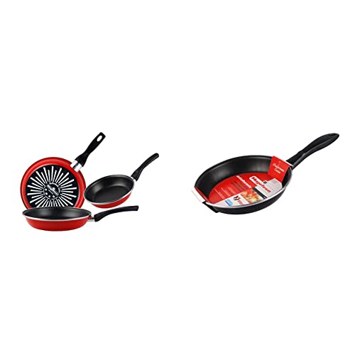 MAGEFESA Grana Juego de 3 sartenes (18/20/24) cm de acero vitrificado exterior color rojo. Antiadherente bicapa reforzado & Black Sartén, Acero, Negro, 28 cm