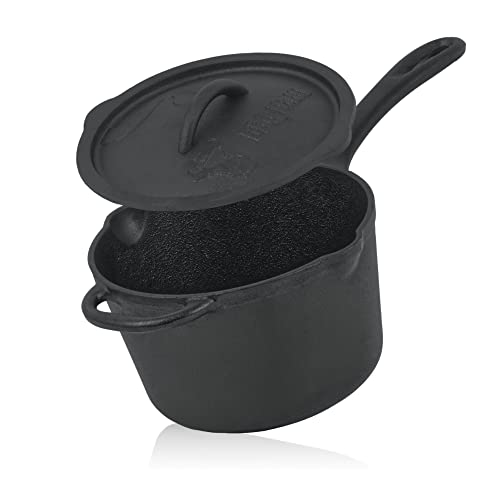 BBQ-Toro Cazuela de hierro fundido con tapa | 2 litros | negro - ya quemada | cacerola de hierro fundido pequeña, asador, olla de hierro fundido, cacerola con tapa, salsa pan, olla pequeña