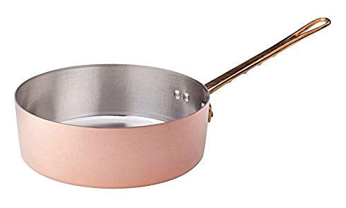 Pentole Agnelli ALCM107M24 Cacerola baja de cobre martillado estañado con 1 mango de latón, 24 cm