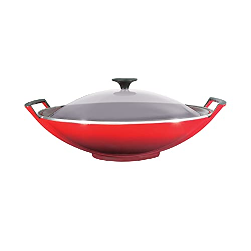 Le Creuset Wok de hierro fundido con tapa de cristal, diámetro 36 cm, 4.5 L, Cereza, 25304360600460