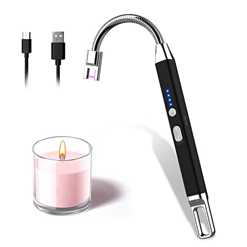 Encendedor Electrico, Rouclo Encendedor Velas Encendedor Cocina Arco Electrico con Indicador de Batería, 360 Flexible Mechero Electrico USB Recargable para Cocina de Gas,Chimenea, Barbacoa (Negro)