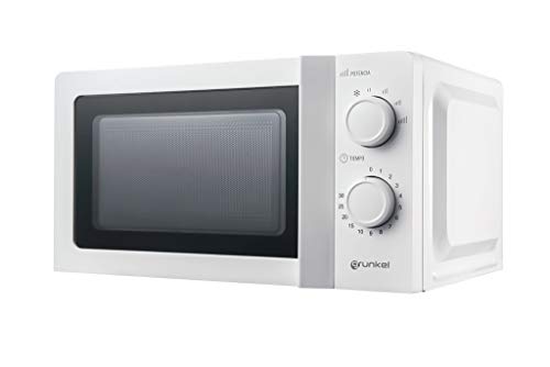 Grunkel - Microondas de 20L de Capacidad con acabado en espejo y 6 niveles de potencia 700W - MW-20IG - Función descongelación y temporizador hasta 30 minutos - 700W - Blanco (Sin Grill)