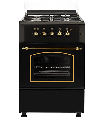 SOLTHERMIC F6S40G2 COCINA GAS NEGRA RUSTICA CON MANDOS DORADOS / ANCHO 60 CMS / 4 FUEGOS CON ENCENDIDO AUTOMATICO / GAS BUTANO Y GAS CIUDAD / ALTA GAMA