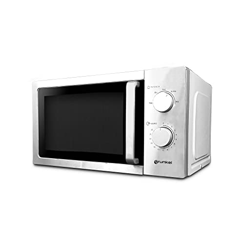 Grunkel - Microondas acero inoxidable de 20L de Capacidad y 5 niveles de potencia - MW-20INOX - Función descongelación y temporizador hasta 35 minutos. Acero inoxidable - 700W -