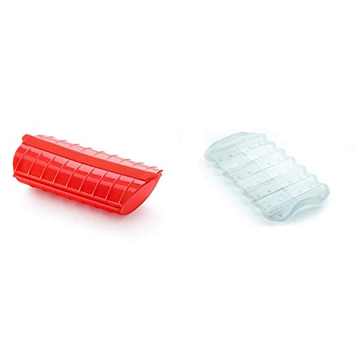 Lékué - Estuche de vapor, 1-2 personas, color rojo + Bandeja multifuncion transparente BLANCA, Silicona, 19 x 10.5 x 2 cm
