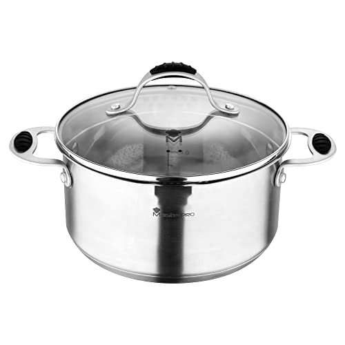 MasterPro Foodies | Cacerola de Cocina con Tapa de Cristal | Capacidad de 5,2L | Cacerola de Acero Inoxidable | Muy Resistente, Fácil de Limpiar | Para Todo Tipo de Cocinas
