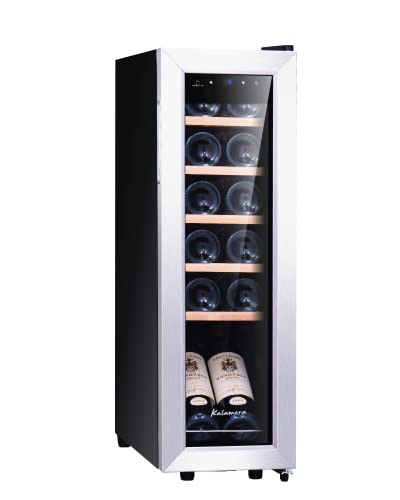 Kalamera Nevera pequeña para vino, 5 – 18 °C, compresor, 12 botellas, con cerradura, almohadillas de madera extraíbles, 35 litros, KRC-35FCSS