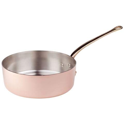 Ollas de cobre estañado Agnelli Cazuela baja, con asas de latón, 14 cm