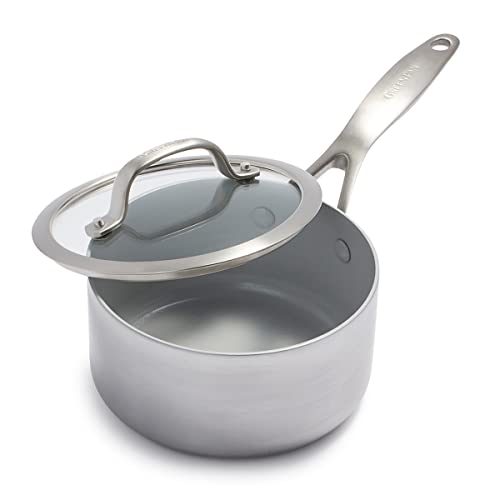 GreenPan Venice Pro Sartén con Tapa de 16cm/1.5 Litros, Acero Inoxidable Tri-Ply, Cerámica Saludable Antiadherente, Sin PFAS, Multicapa, Inducción, Apta para Lavavajillas y para Horno, Plateada