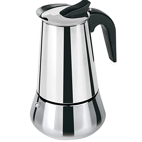 TIENDA EURASIA - Cafetera Italiana, Cafetera Induccion, Cafetera Italiana Acero Inoxidable, Cafetera Italiana de 2 tazas, 4 tazas, 6 tazas, 9 tazas o 12 tazas, Interior Antioxido (4 tazas)