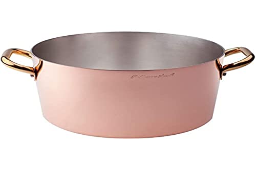 Pentole Agnelli ALCU10420 Cacerola alta, cobre liso estañado a mano, con dos asas de latón, 20 cm