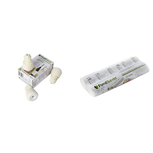Foodsaver FSR2802 Rollos de Envasado al Vacío, 2 Rollos de 5.5 Metros FSFSBS0024-050 Tapón Sellado al vacío para Botellas (Paquete de 3)