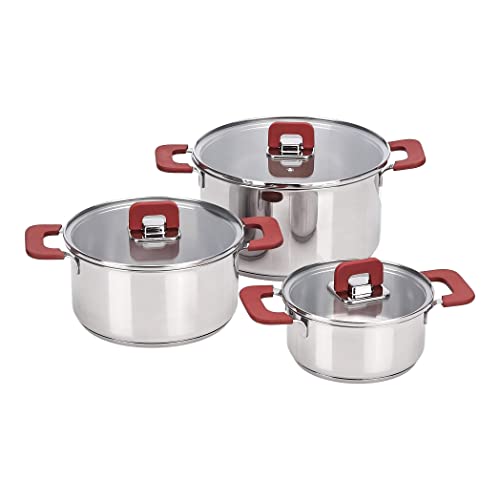 Amazon Basics Juego de Ollas de Inducción de Acero Inoxidable - 3 Piezas - 16/20/24 cm