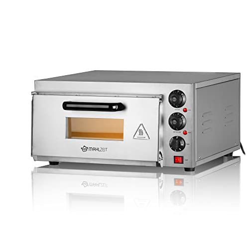 Mahlzeit Horno eléctrico para pizza, calentable hasta 350°, horno de pizza de acero inoxidable con piedra para pizza y temporizador, horno, horno de pan, horno de piedra, horno eléctrico para pizza