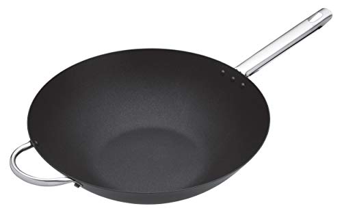 MasterClass Wok Carbon, Antiadherente, Acero al Carbono, Sartén Wok 8 Litros, 35,5cm (14''), Negro