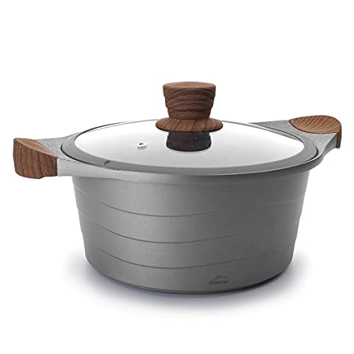 Lacor 27324 Alta, Cacerola Tapa Cristal Stilo, Compatibilidad: todo tipo de cocinas, incluida la Inducción, Fabricada en Aluminio Fundido, Ecológica y libre de PFOA, 24cm, Gris, 24 Cm