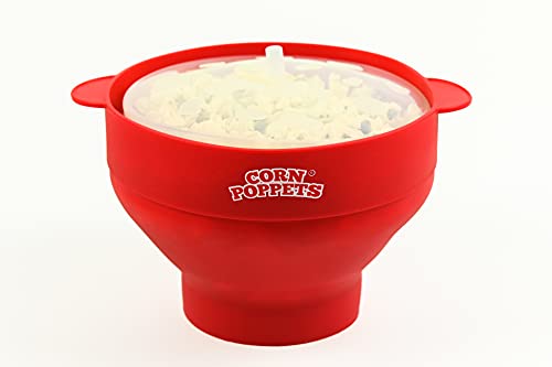 CORN POPPETS | Palomitero para Microondas de Silicona | Recipiente para Hacer Palomitas en el Microondas sin Aceite | Color Rojo