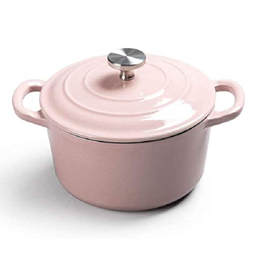 YFGQBCP freidora sin Aceite Cazuela de Hierro Fundido Redondo, Olla de Sopa de Cacerola pequeña para 2-3 Personas, Cacerola Antiadherente con Tapa y Fondo Antideslizante (18 cm) (Color : Pink)