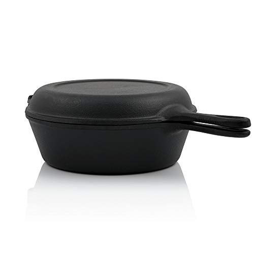 BBQ-TORO Olla de Hierro Fundido con Tapa y Mango | 4,4 litros | Color Negro | Sartén Asador | Curada - pre-Seasoned | Olla, Cazuela, Olla para Fuego