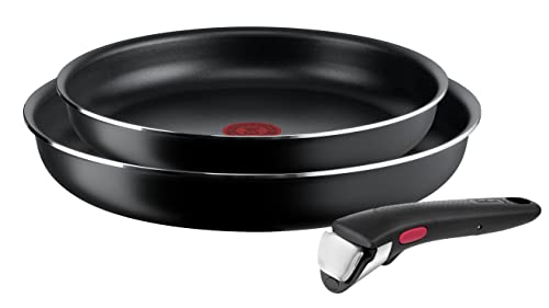 Tefal Juego de sartenes Ingenio Easy On, apilables, fáciles de limpiar, revestimiento antiadherente, mango extraíble, indicador de calor, L1599302, negro, juego de 3 piezas