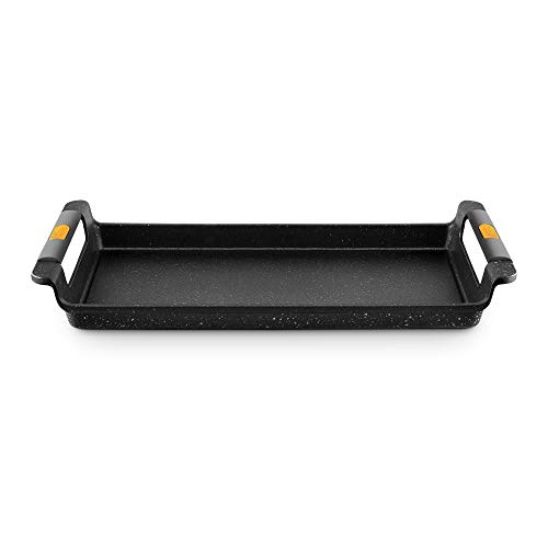 Castey - Asador Bandeja Vulcano Inducción Total, Aluminio Fundido con Antiadherente, Asas Integradas de Silicona, 50 cm