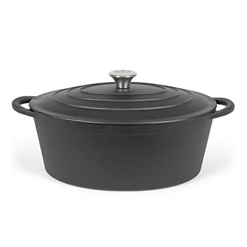 bmf-versand® Cazuela universal de hierro fundido con tapa para todo tipo de fuegos, apta para horno holandés, apta para inducción, 7 litros, 34 cm de longitud