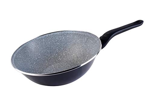 MAGEFESA Dolomiti - Wok 28cm de acero vitrificado exterior gris marengo. Antiadherente bicapa Reforzado efecto mármol. Apto para todo tipo de cocinas, especial inducción. 50% de ahorro energético.
