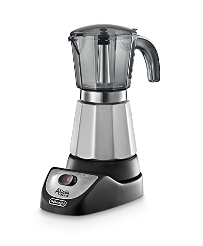 De'Longhi EMKM 6 Alicia - Cafetera Moka Eléctrica, 550 w, Capacidad 6 Tazas, Función Autoapagado, Base Giratoria, Negro y Plata