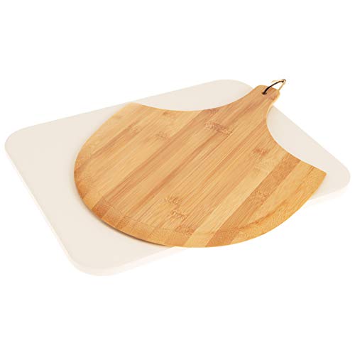 bremermann Juego de piedra para pizza (2 piezas, piedra para pizza incluye pala, cordierita, rectangular, 30 x 38 cm, pala de bambú)