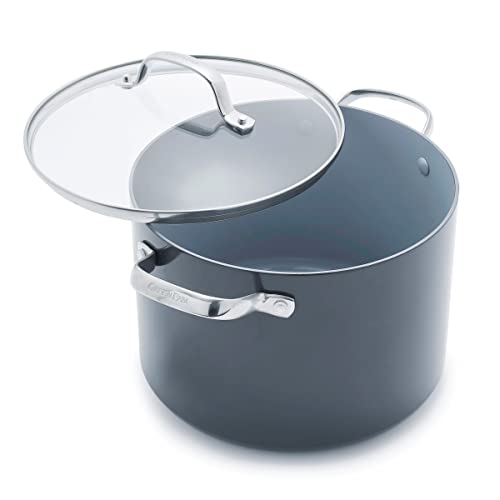 GreenPan Valencia Pro Sartén de Cerámica Saludable Anodizada Dura Antiadherente de 24 cm / 7,6 Litros con Tapa, Libre de PFAS, Inducción, Apta para Lavavajillas, Apta para Horno, Gris