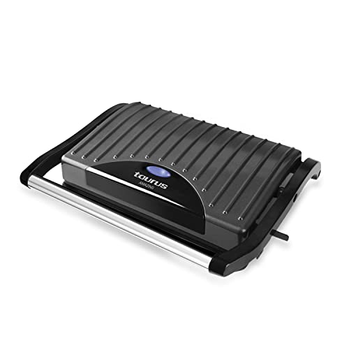 Taurus Amazing GR1700 - Sandwichera eléctrica de 700W, con placas grill antiadherentes, placa superior auto ajustable, asa toque frio, bloqueo placas, almacenaje vertical, negro