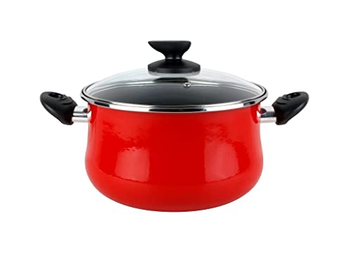 MAGEFESA Praga - Olla 24cm de Acero vitrificado Exterior Rojo. Antiadherente bicapa Reforzado, Apta para Todo Tipo de cocinas, Especial inducción. 50% de Ahorro energético.