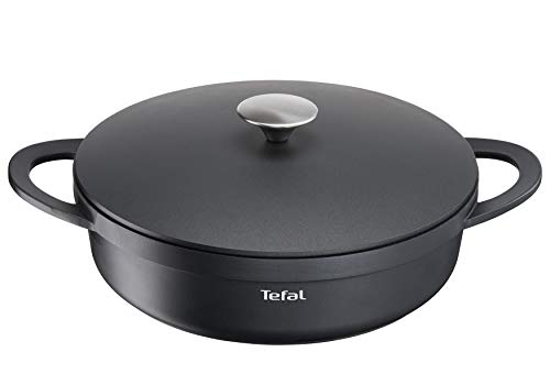 Tefal Trattoria E21872 Sartén con Tapa de Hierro Fundido, Aluminio, Negro