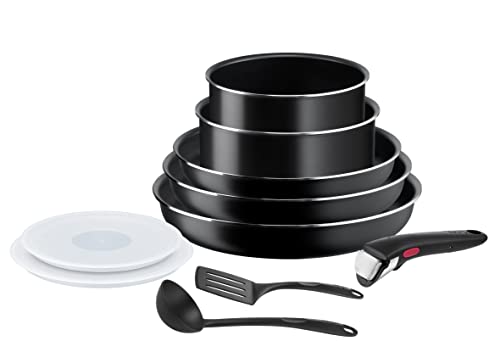 Tefal Ingenio Easy On - Juego de 3 Sartenes + 2 Cazos + Mango extraíble + Accesorios, sartenes antiadherentes, revestimiento titanio, Thermo-signal, apto lavavajillas y horno, no apto inducción