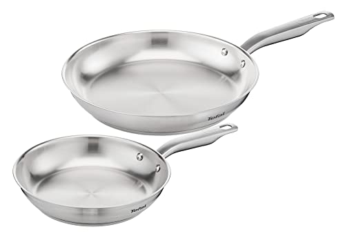 Tefal Virtuoso E492S2 - Juego de sartenes de 2 piezas, 24 + 28 cm, acero inoxidable de alta calidad, sin sellar, acabado cepillado, apta para inducción, apta para horno hasta 250 °C, acero inoxidable