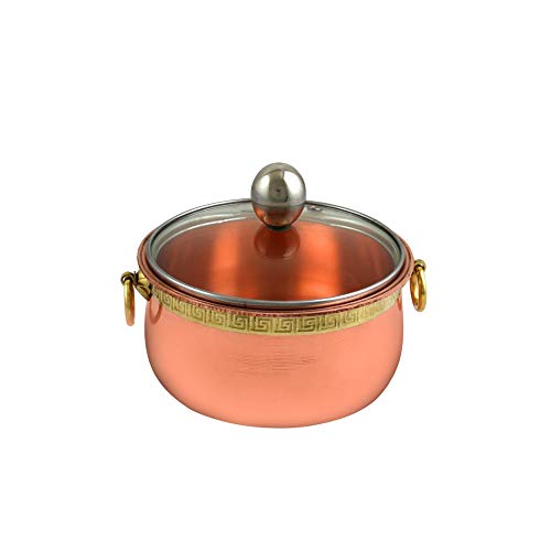 DYXYH Olla de Cobre Puro con Tapa de Vidrio Estofado Dorado Sopa de Vapor Cazuela Profunda púrpura Olla de Sopa Hecha a Mano Ollas Calientes