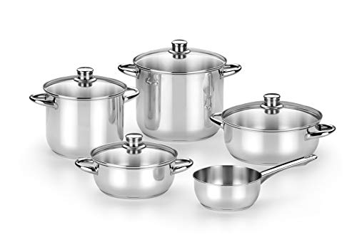 Monix M450001 Optima 2 Set de 5 Piezas, Acero Inoxidable, Apto para Todo Tipo de Cocinas e Inducción, 18/10, Acero