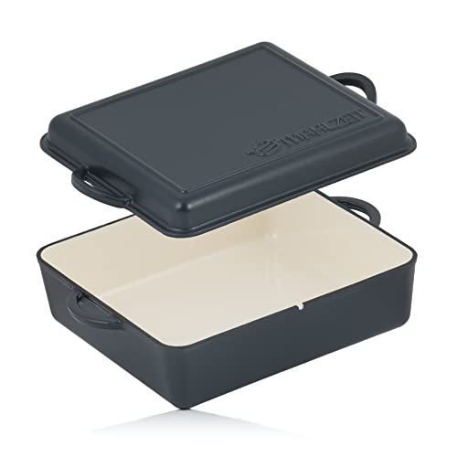 Mahlzeit Cazuela de Hierro Fundido Esmaltada | 10,8 litros | Asador 2 en 1 con Sartén, Asador con Tapa apto para Horno, para Inducción | Cacerola de Hierro Fundido