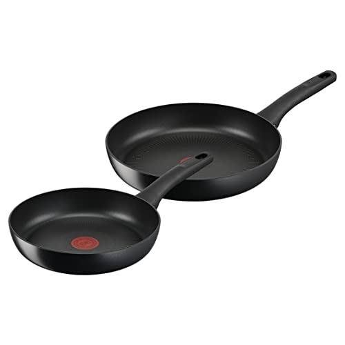 Tefal Juego 2 sartenes Hard Titanium Pro - Sartenes de 24/28 cm con revestimiento antiadherente duradero, indicador de temperatura, señal térmica, mango ergonómico, todas las cocinas incluso inducción