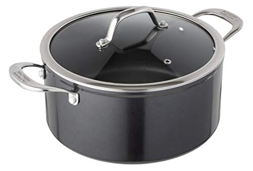 KUHN RIKON Easy Pro - Olla con tapa de cristal (aluminio, inducción, 5,1 L, 24 cm), color negro