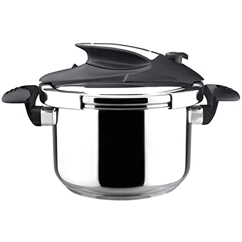 MAGEFESA ® Nova Olla a presión Super rápida de 4 litros, fácil Uso, Acero Inoxidable 18/10, Apta para Todo Tipo de cocinas, Incluido induccion, 5 Sistemas de Seguridad, Fondo Termo difusor, Express