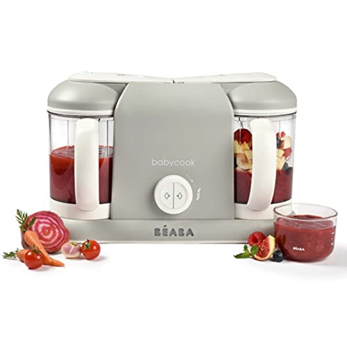 BÉABA , batidora y olla 4 en 1 Babycook Duo Baby Robot, cocción rápida al vapor durante 15 minutos, diversificación dietética, pequeñas ollas caseras para bebés, capacidad XXL, 2200 ml, gris