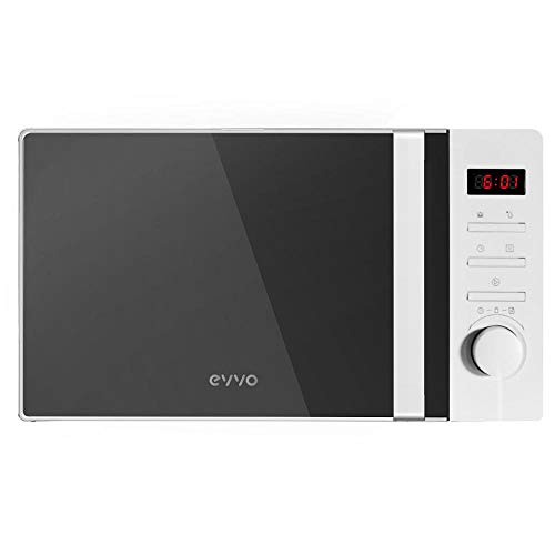EVVO microondas con Grill M2W, 1050W, Capacidad de 20 litros, mirror door, color blanco, Pantalla LED, Control Digital, 8 programas, Convección natural