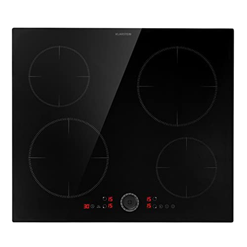 Klarstein Placa Induccion de 4 Fuegos, Vitroceramica Placas de Sobremesa con Control Táctil Inteligente 7000W, Pantalla Digital y Función con Temporizador, Cocinas de Induccion Eléctricas
