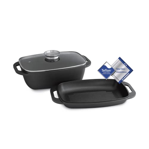 Rustidera Besuguera para asar, Aluminio Colado Recubrimiento de Teflón, opcional con cubierta de parrilla adicional - 7 Litros con cubierta de parrilla adicional