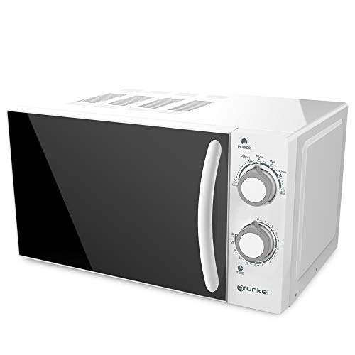 Grunkel - Microondas de 20L de Capacidad con acabado en espejo y 6 niveles de potencia 700W - MW-20S - Función descongelación y temporizador hasta 30 minutos - 700W - Blanco (sin grill)